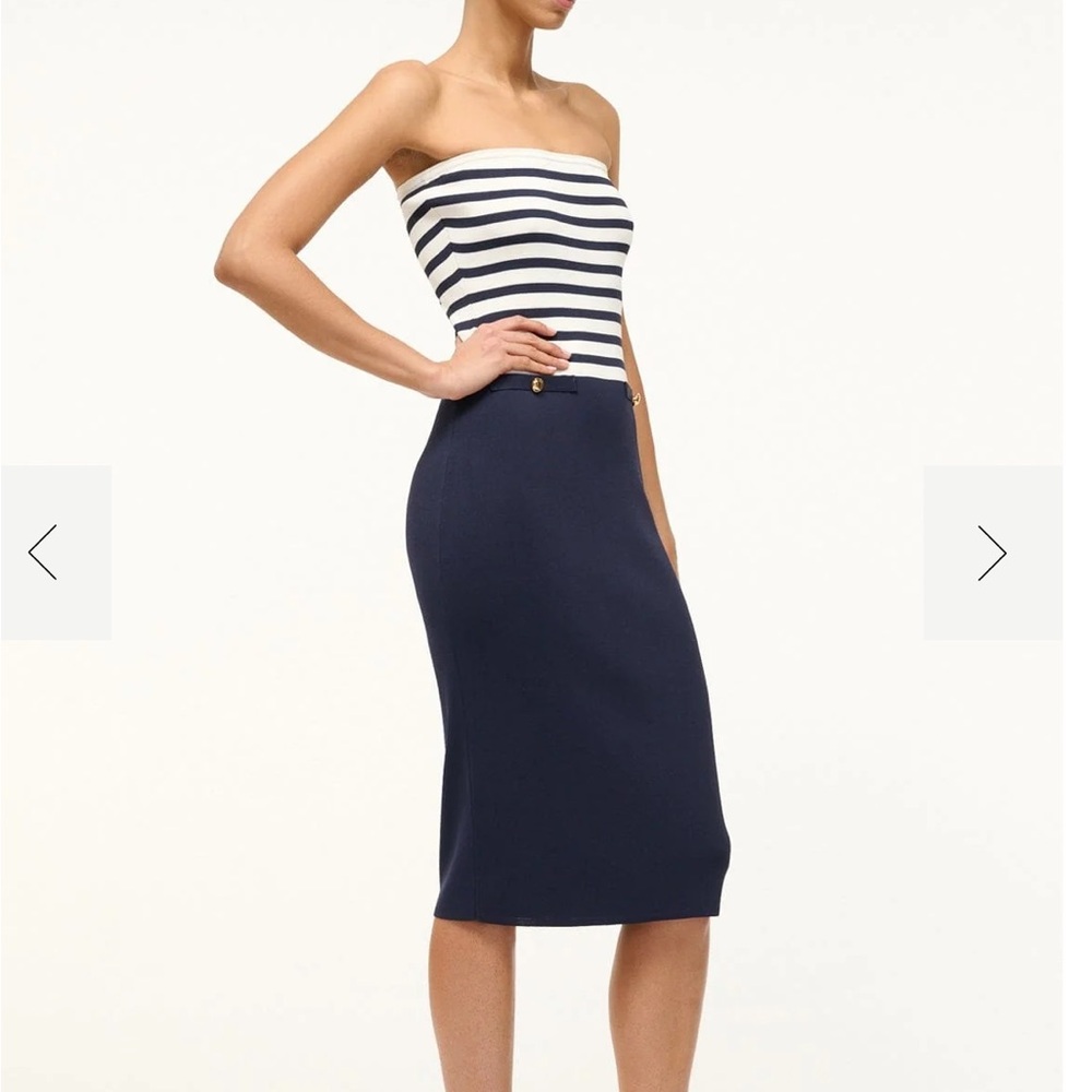 STAUD NAVAL DRESS NAVY WHITE Strapless Navy Dress